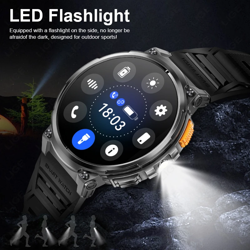 Men's LED Flashlight Smart Watch with HD Screen