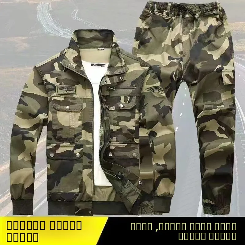 

Комплект рабочей одежды из чистого хлопка с камуфляжным принтом для мужчин и женщин, термостойкий, эластичный, для строительных работ, защитная спецодежда