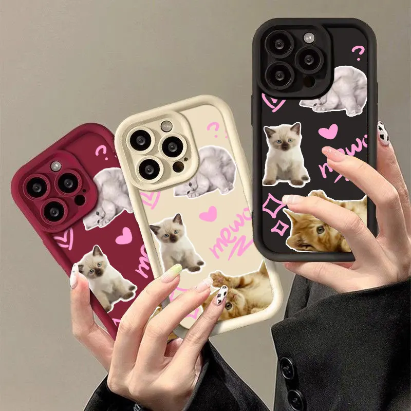 Cute Cat Fasion Phone Case for iPhone 11 12 MINI 13 14 15 16 PRO MAX PLUS Shockproof Silicone Soft Cover Coque