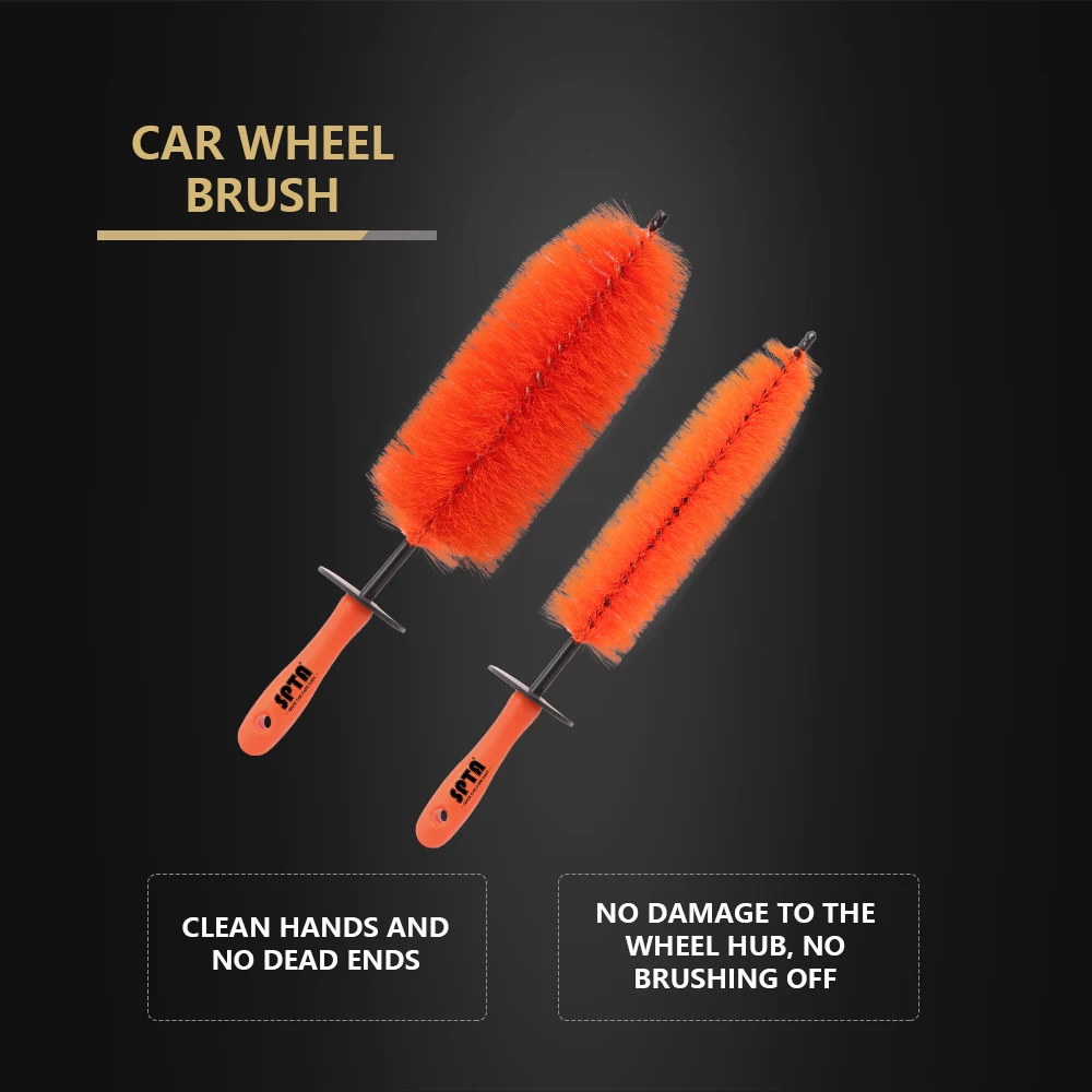 SPTA Car Wheel and Rim Detailing Brush Tire Cleaning Brush Soft Bristle Cleaner Non Scratch Car Detailing Washing Tool Soft Bris