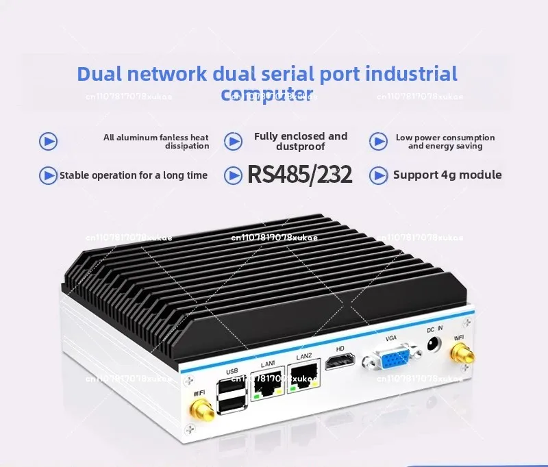 Mini Industrial PC - Quad-Core N100/J1900/J6412, 12th Gen I3/i5/i7, Dual LAN/Serial RS485, Fanless Fully Enclosed Embedded Host