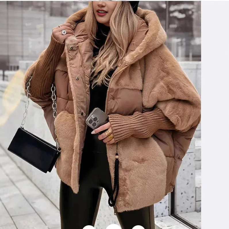 2025 Autumn and Winter Women's New Fashion Loose Casual Warm Splicing Down Cotton Jacket Winter Clothes Women