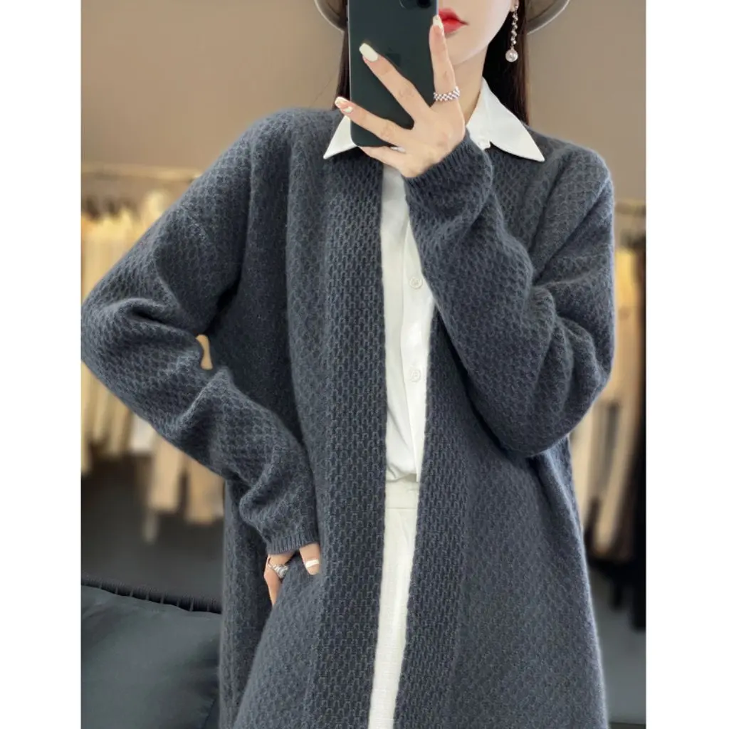 

Women's Heavy Thickened Wool Cardigan Sweater Long Knitted Coat Twisted Design Autumn Winter New Fashion Women's Outerwear