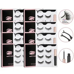 Hot 1/2/3/4 Pairs Magnetic Eyelashes Set Fluffy False Eyelash Soft Faux Cils Waterproof Liquid Eyeliner Tweezer Makeup Kit Tool