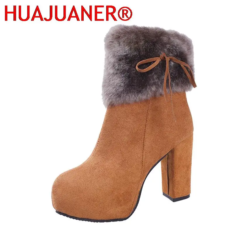 الشتاء أحذية حذاء نسائي بكعب عالٍ الأحذية الفراء أحذية دافئة أحذية الموضة للنساء الشتاء عالية الكعب سوبر مربع عالية الكعب 10 سنتيمتر #5