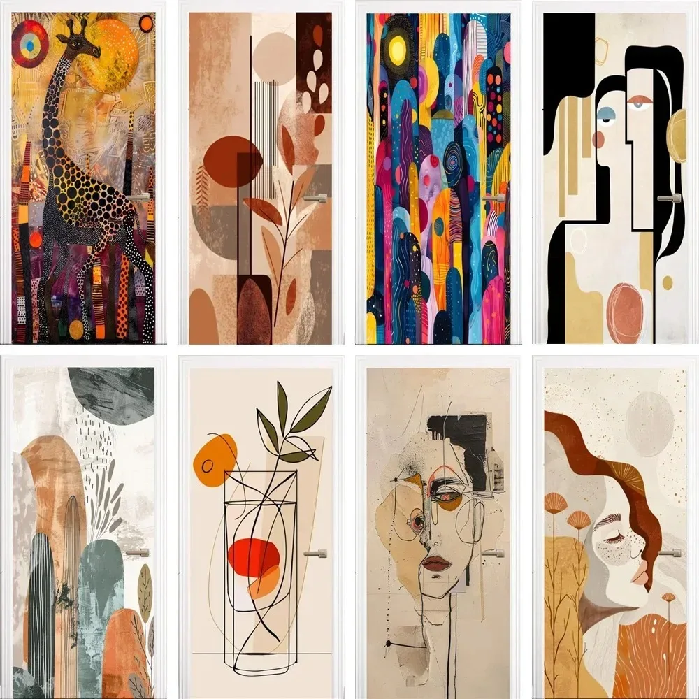 

Boho Mid-Century Modern Art 3D Door Sticker, Self-Adhesive Realistic Door Mural for Entryway, Abstract Animal Print Home Decor