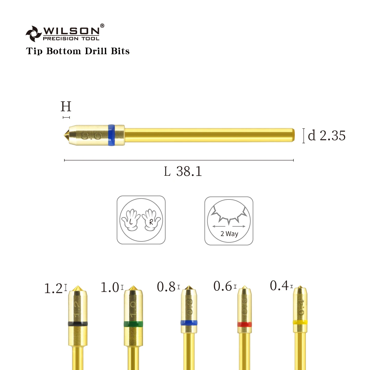 WILSON Tip Bottom Drill Bits Gold Coating Bi-directional Nail Bur Bit with Gentle Care for Customers Gold-coated Manicure Cleani