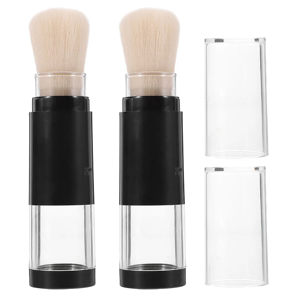 2 個プレスディスペンス詰め替え可能なメイクブラシ柔らかい毛トラベルパウダーアプリケーター詰め替え可能なパウダーブラシメイク用品