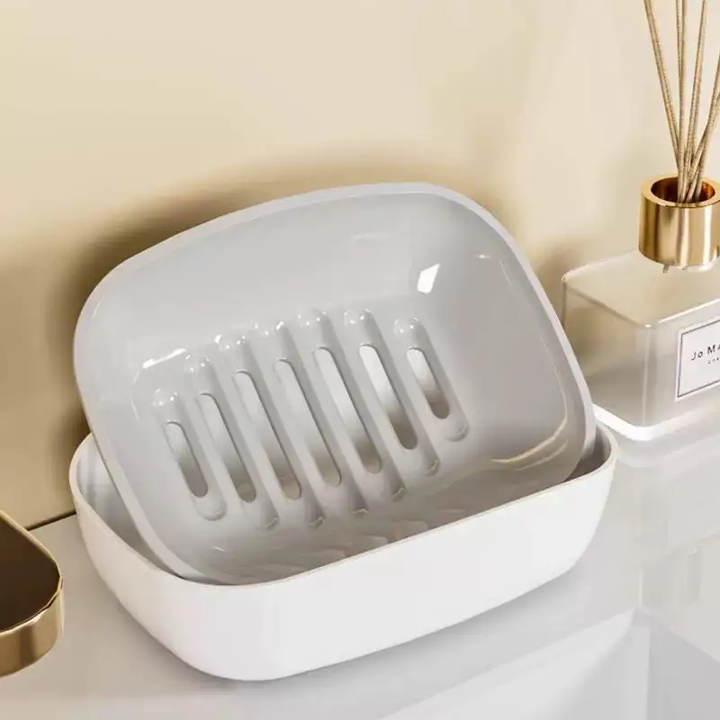 2 Layer Plastic Soap Dish Self Draining Easy Clean Soap Holder for Bathroom Shower Kitchen Sink Counter Decor
