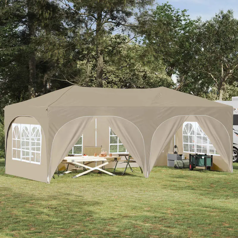 Tente de fête pop-up 575 x 288 x 245 cm Crème Tissu Oxford Intérieur spacieux, structure stable, bonne ventilation, idéale pour les voyages en famille en plein air.