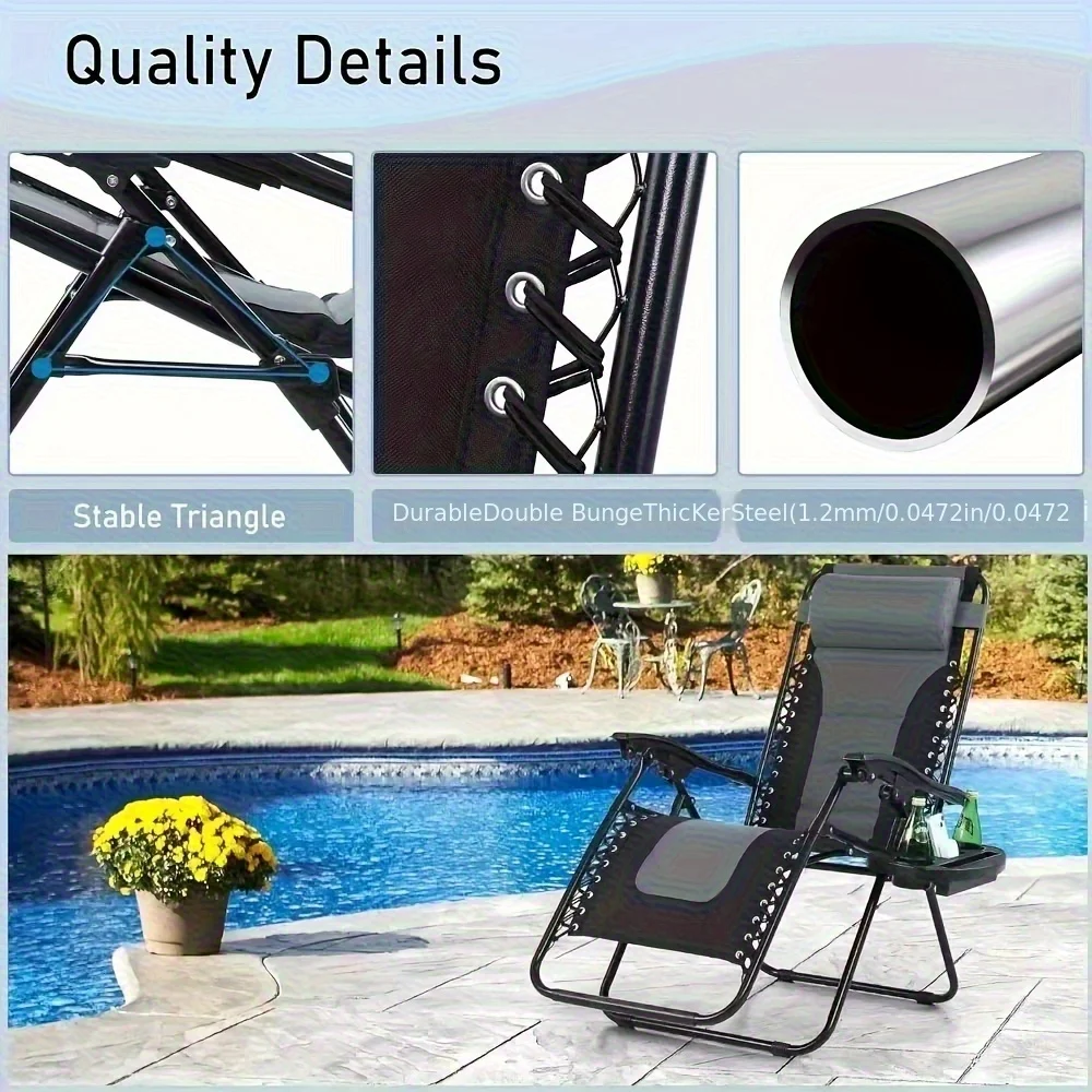 [Sedia pieghevole da esterno] Sedia pieghevole da esterno 2 pezzi con cuscino e portabicchieri |   Zero Gravity, capacità di carico di 330 libbre