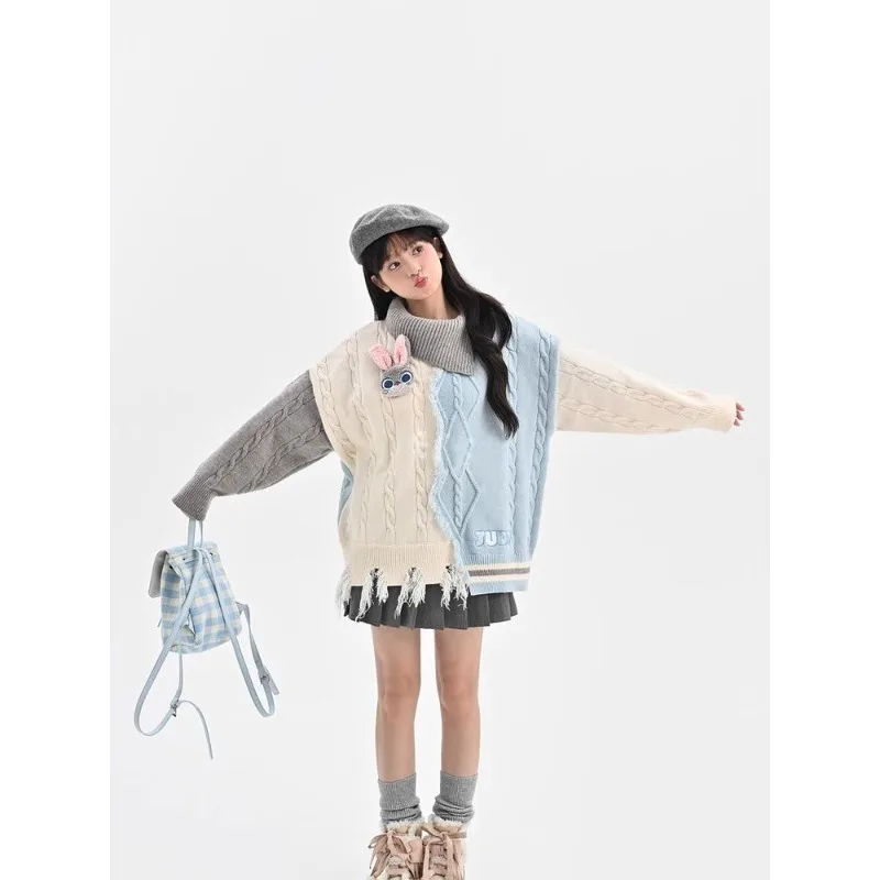 ديزني الكرتون لطيف جودي هوبس الفتيات الخريف والشتاء تويست سترة تريكو Crossbody طوق اللون حجب الحلو أنيق #5