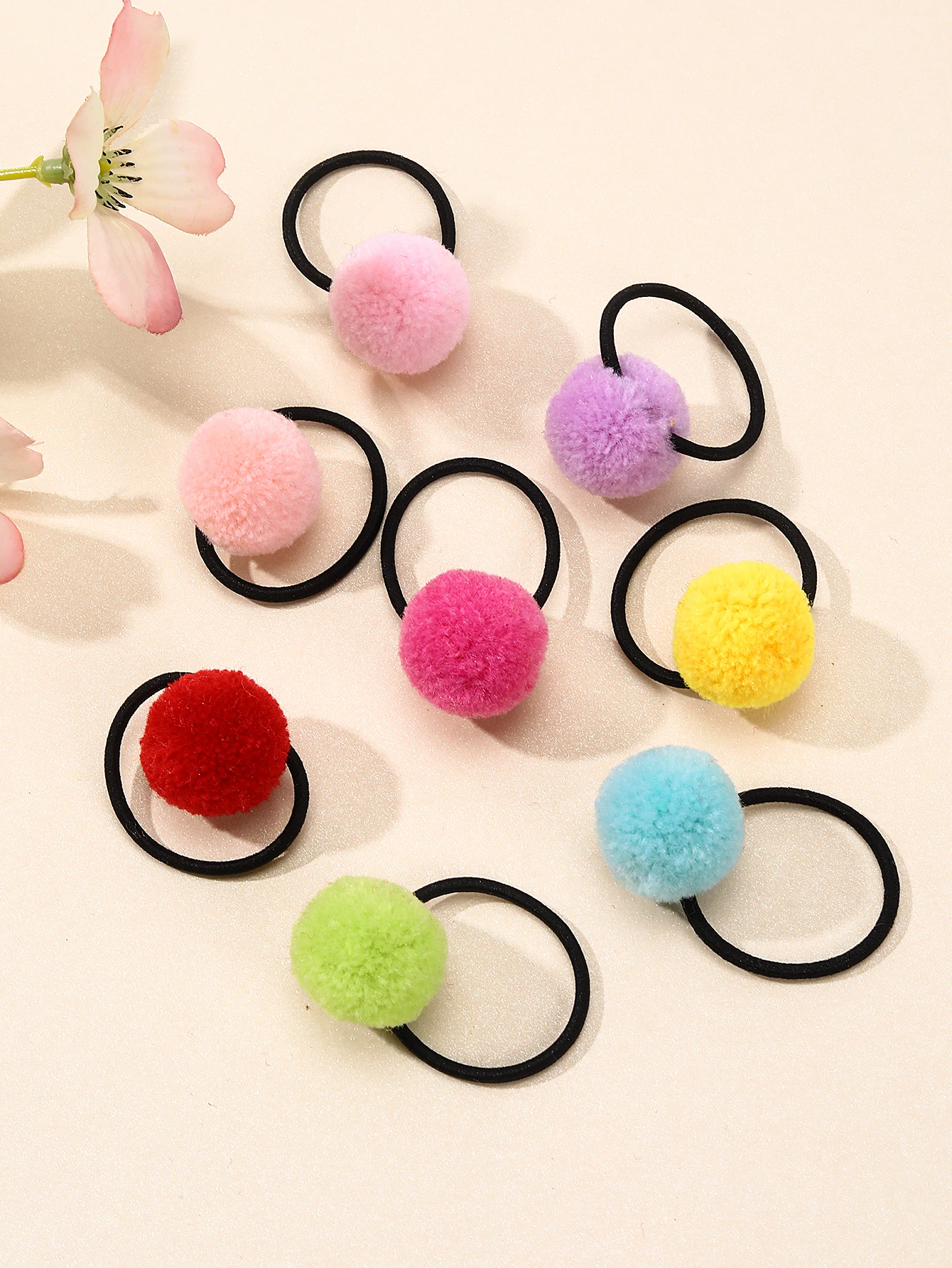 96pcs Cute Pompom Hair Ties for Little Girls Elastic Hair Rubber Bands Hair Ties Ponytail Holder Sweet Hair Accessories Headwear