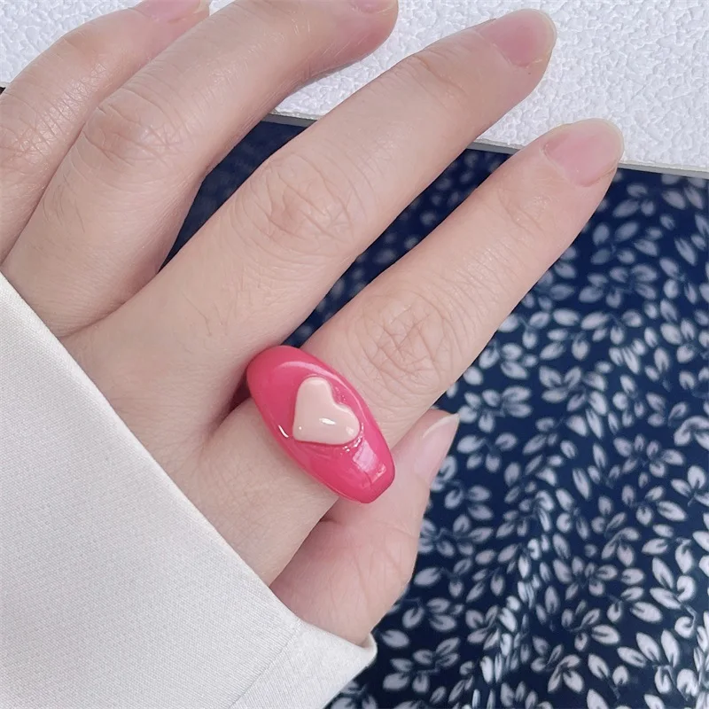 Simplified Candy Color Acrylic Geometric Rings for Women Stackable Vintage Opaque Heart Shaped Joint Rings Korean Style Flowe...