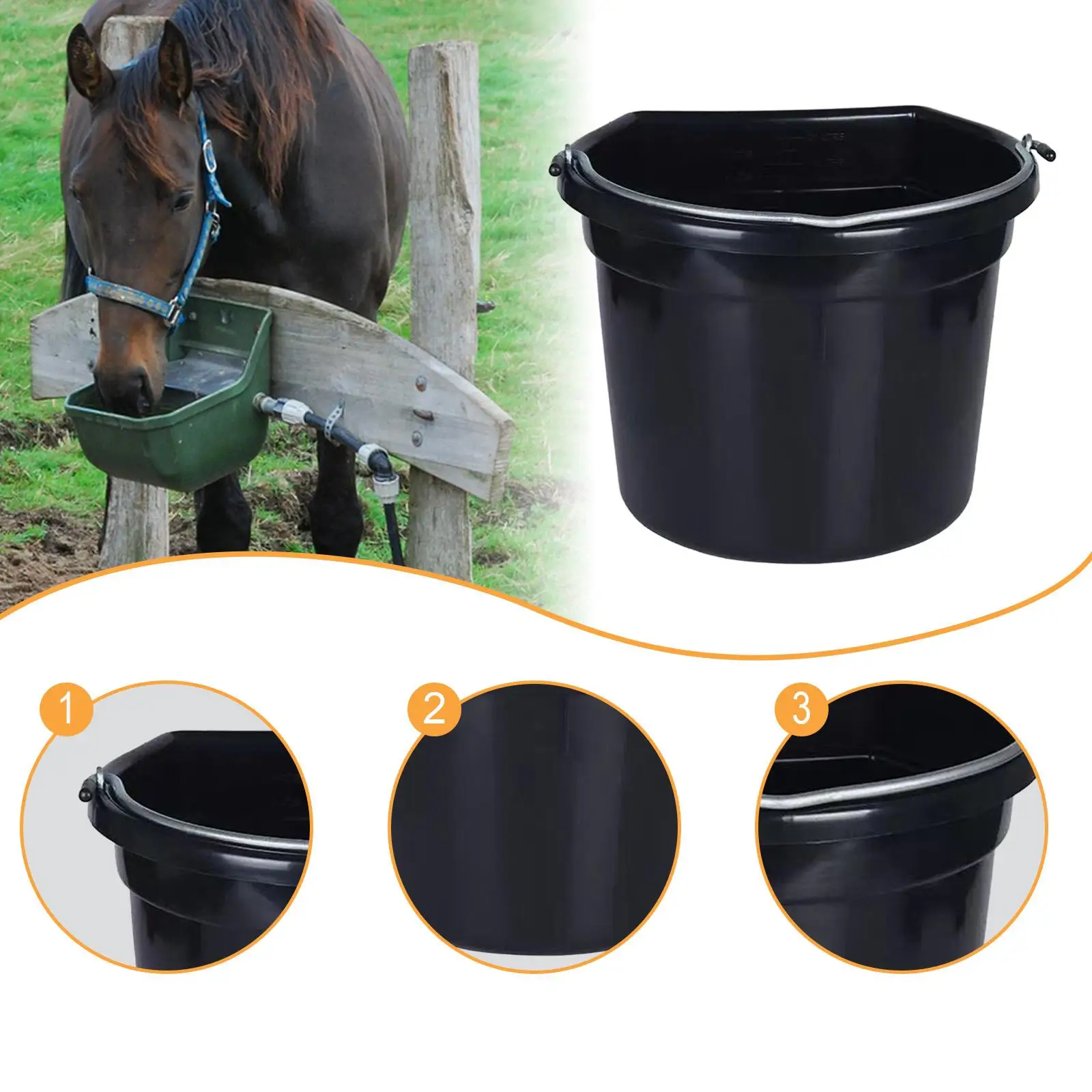 Horse Water Bucket Feeding Supplies,Easy to Carry feed Trough,Livestock Feeding Container,Horse Feeder for Fence Ranch Farm