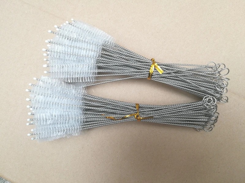 100pcs/lot Free Shipping 200x50x10mm Stainless Steel Straw Brush Bottle Cleaning Brush brushes