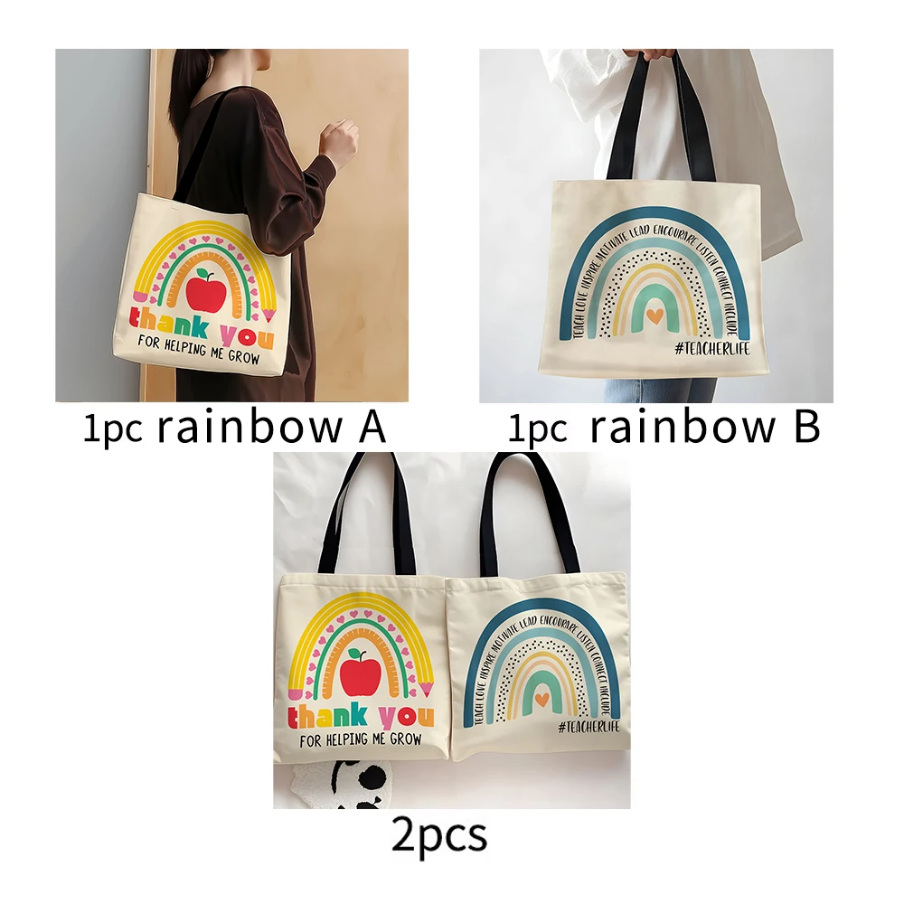 1 Pc Fashion Rainbow Shoulder Bag Printed Shopping Bag Teacher's Day Gift thank you FOR HELPING ME GROW