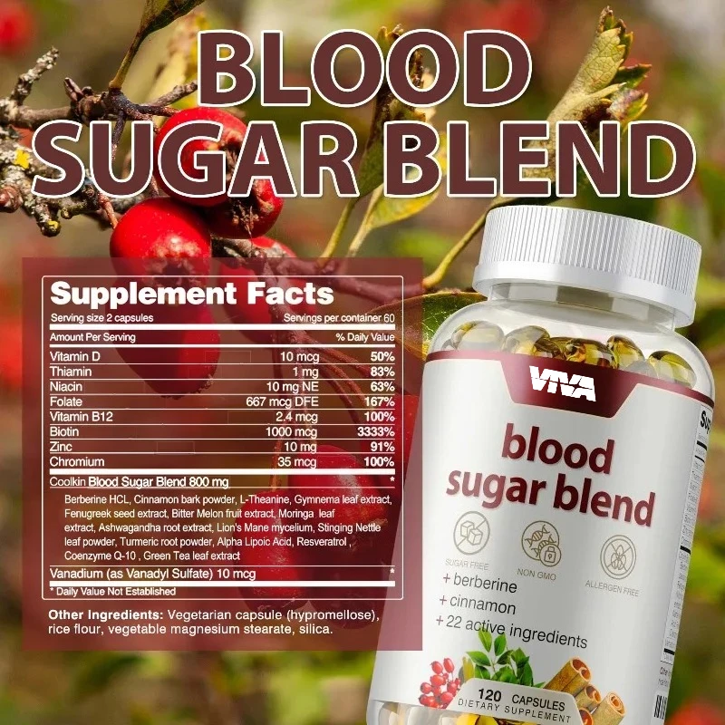Blood Sugar Blend Capsules - Helps Maintain Healthy Blood Sugar Levels, Promotes Energy Metabolism, and Enhances Absorption