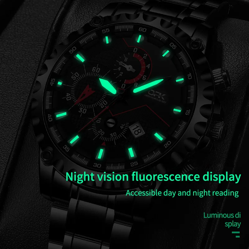 Orologio al quarzo da uomo con cinturino in acciaio con calendario impermeabile luminoso di marca OPK 8128