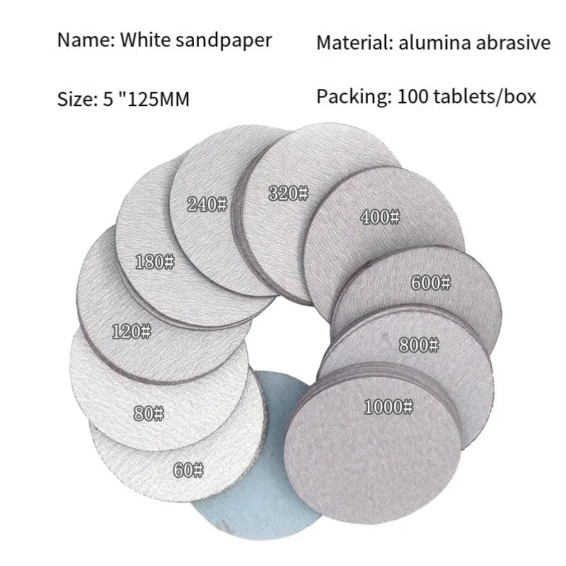 

20~40PCS 5Inch 125mm Sanding Discs Hook & Loop White Dry Grinding Sandpaper 60 80 100 120 to 1200 Grit for Polishing Grinding