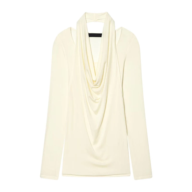 

YENKYE Весна 2026 Женская двухслойная футболка с длинным рукавом, однотонная, сексуальная, полупрозрачная