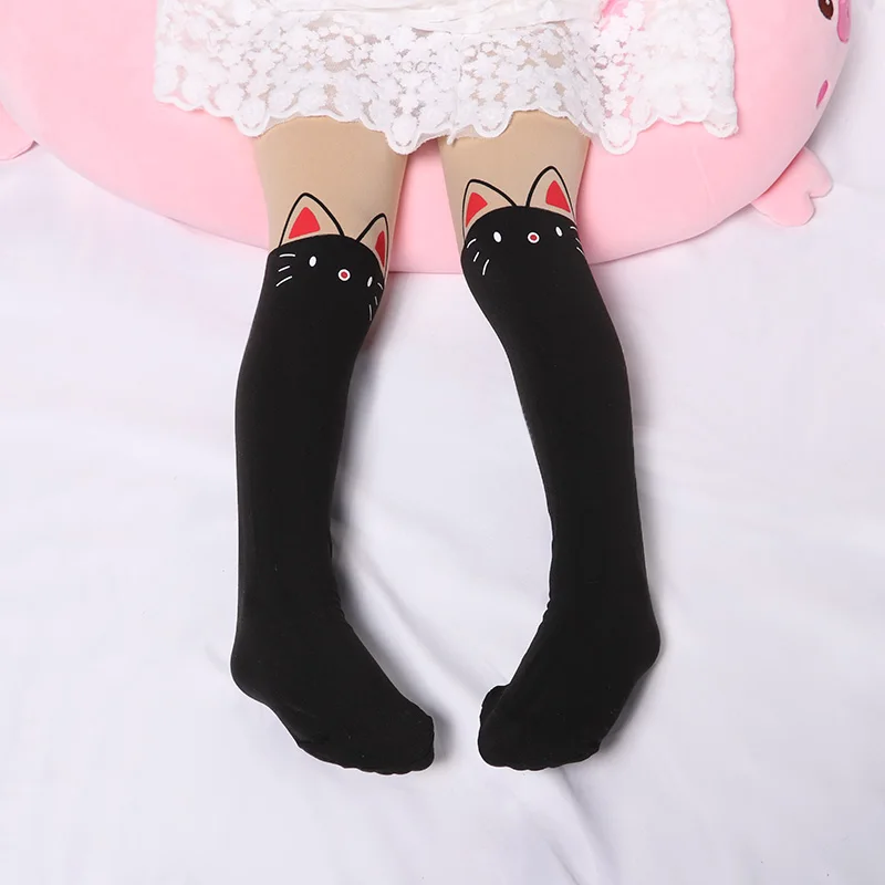 Spring Autumn Kids Cute Pantyhose Girls Stocking Children Velvet White Cartoon Cat Children\'s Princess Pantyhose Toddler Tights