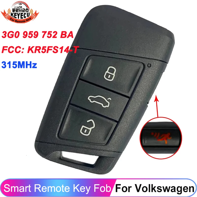 

KEYECU OEM 3G0 959 752 BA 315 МГц для Volkswagen VW Atlas Passat 2018 2019 2020, умный дистанционный ключ 3G0959752BA, идентификатор FCC: звеньевой