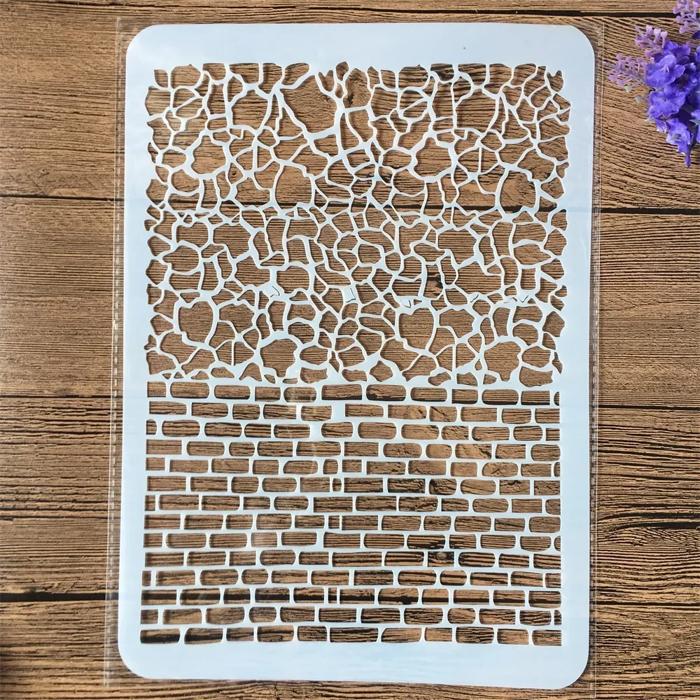 4Pcs/Set A4 29cm Mosaic Brick Wood Daisy Texture DIY Layering Stencils Painting Scrapbook Coloring Embossing Decorative Template