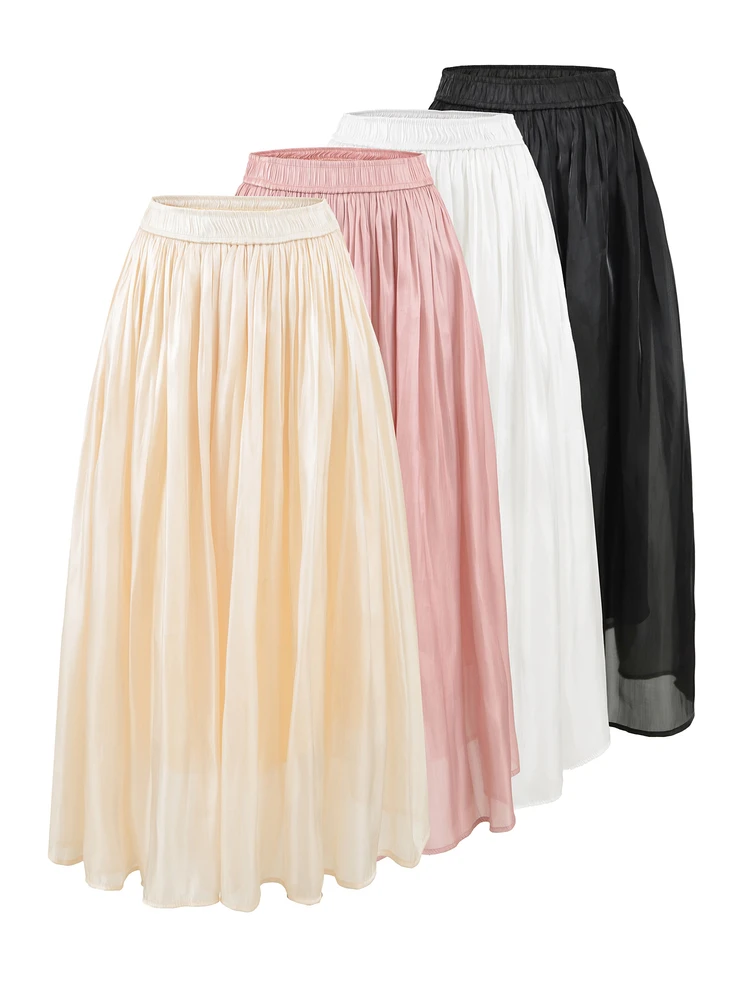 Ele falda de satén de cintura alta sensación fluida Midi A-Line Dr falda grande adelgazante mujeres francés Sle uso diario