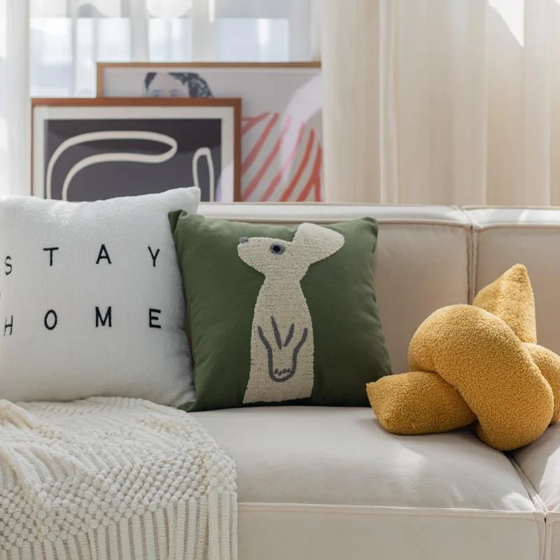 

Cute Rabbit Plush Pillow Soft Modern Minimalist Core Included Bed Pillow for Girls Bedroom Square Shape Home Fabric Nap Time