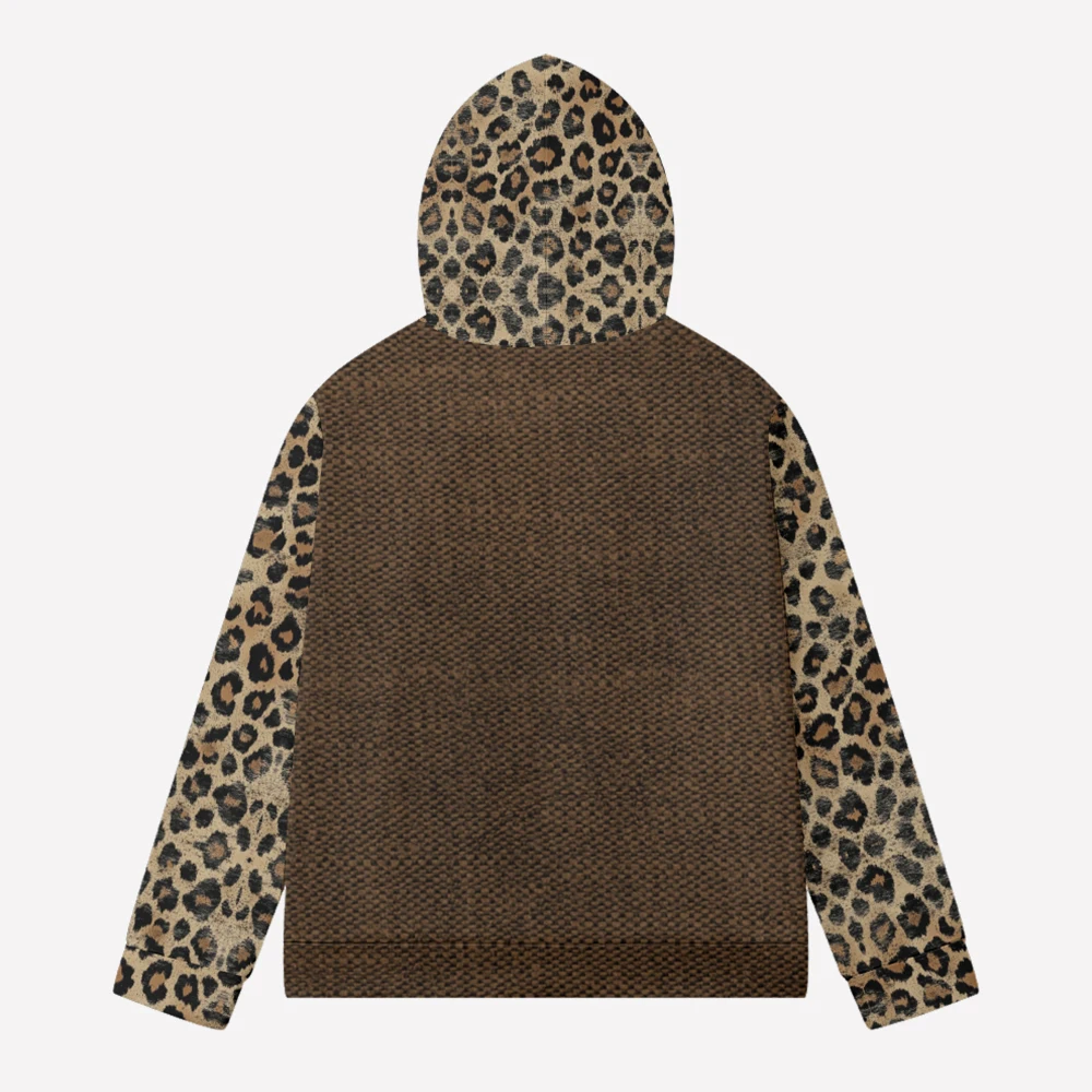 Men's Thick Hooded Jacket, Leopard Printed Parka with Zipper for Casual Style and Outdoor Warmth in Autumn and Winter