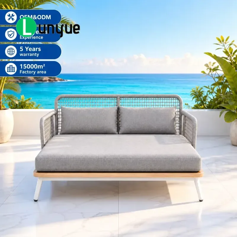 Modern Outdoor Lounge Chair Woven Rope Cushion Poolside Garden Hotel Resort Furniture Comfortable Durable Weather Resistant