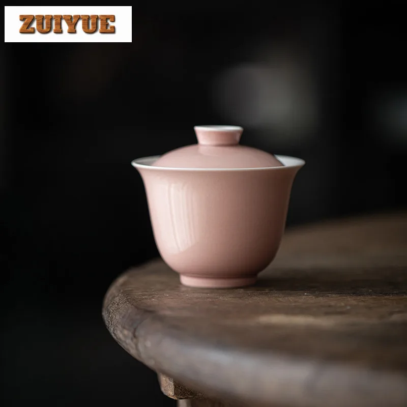 

130ml Litmus Powder Glaze Gaiwan Aesthetic Tea Tureen Household Tea Bowl With Lid Kit Tea Making Cover Bowl Chinese Teaset Craft