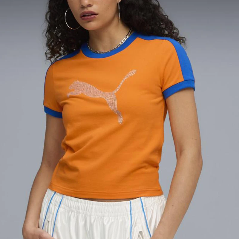 Puma genuine women's round neck splicing sleeve, slim fit breathable short sleeved 636184-45