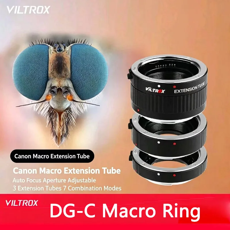 Anel Adaptador de Lente Viltrox DG-C com Foco Automático AF e Tubo de Extensão Macro para Câmeras DSLR Canon EOS com Lentes EF 850D 80D 60D III 7D II