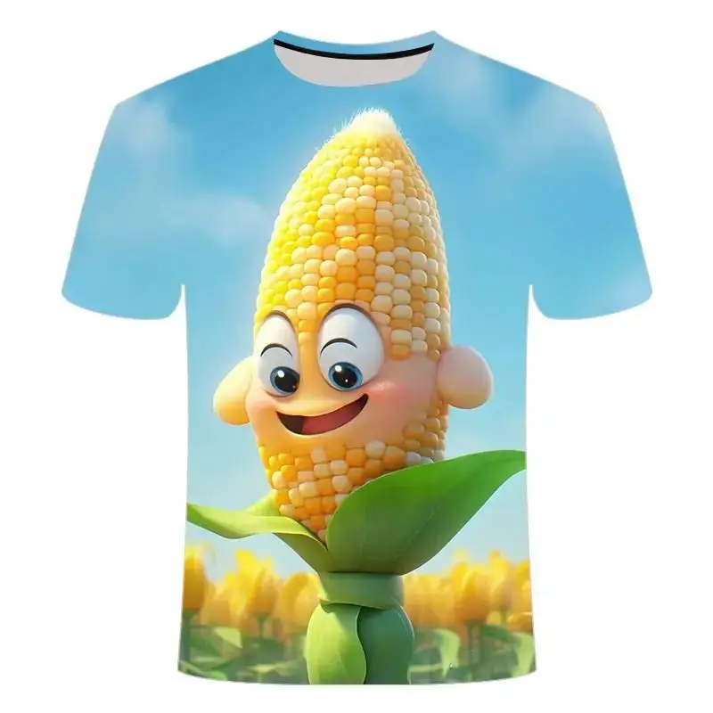 2024 Summer Men Cute And Interesting Corn Pattern 3d Printed O Collar T-Shirt Short Sleeve Loose Funny Fashion Plus Size Top