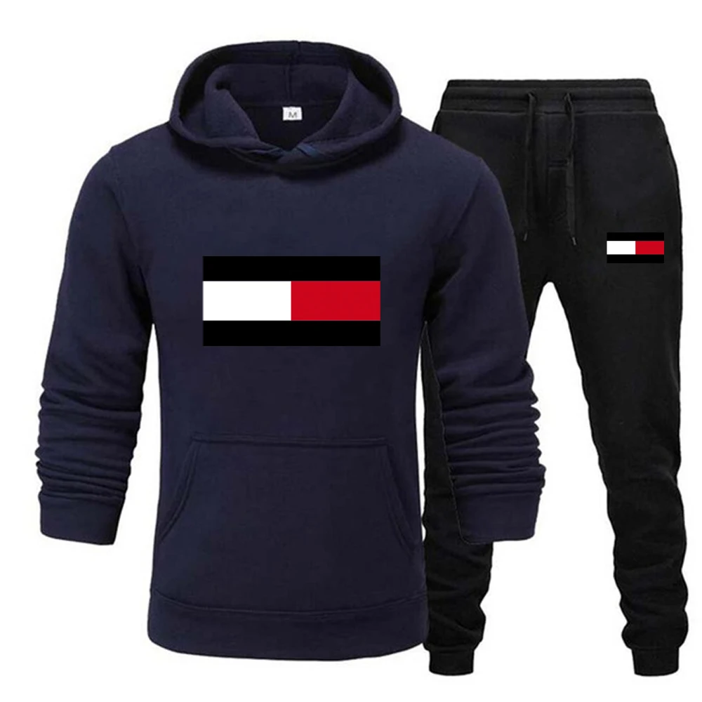 Men Print Fashion Sets Casual Pullover Tracksuit 2 Piece Hoodies Sweatshirts + Sweatpants Set