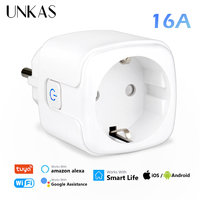 UNKAS 16A Tuya Wifi Socket EU Alexa Alice Voice Remote Timer Plug Smart Life Via Real-time Power Monitoring Google Home