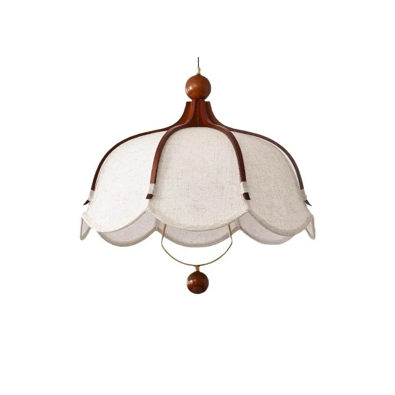 

Medieval retro solid wood fabric chandelier, Japanese-style wabi-sabi master bedroom light