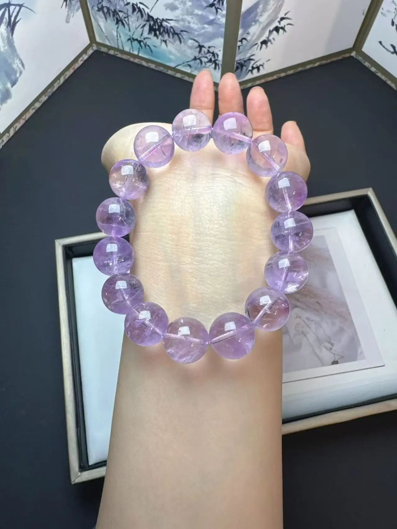 AAAAA Natural Lavender Amethyst Quartz Bracelet Clear Round Beads 14mm Women Men Amethyst Stretch Bracelet Add certificate