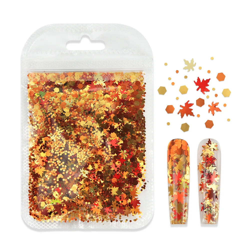 15g Autumn Maple Leaf Glitter Autumn Red Yellow Mixed Leaf Glitter Nail Decoration DIY Drip Glue Handmade Landscape Patch