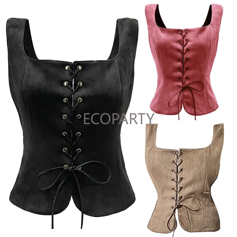 

Renaissance Viking Cos Vest Suede Lace Up Vest Vest Halloween Women's Stage Performance Costume Halloween Costumes for Women