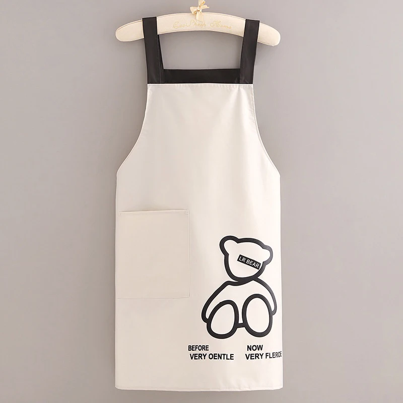 Cute Bear Print Waterproof And Oil-Proof Apron Cooking Apron Oil-Proof Waterproof Men Women Adult Waist Fashion Coffee Overalls