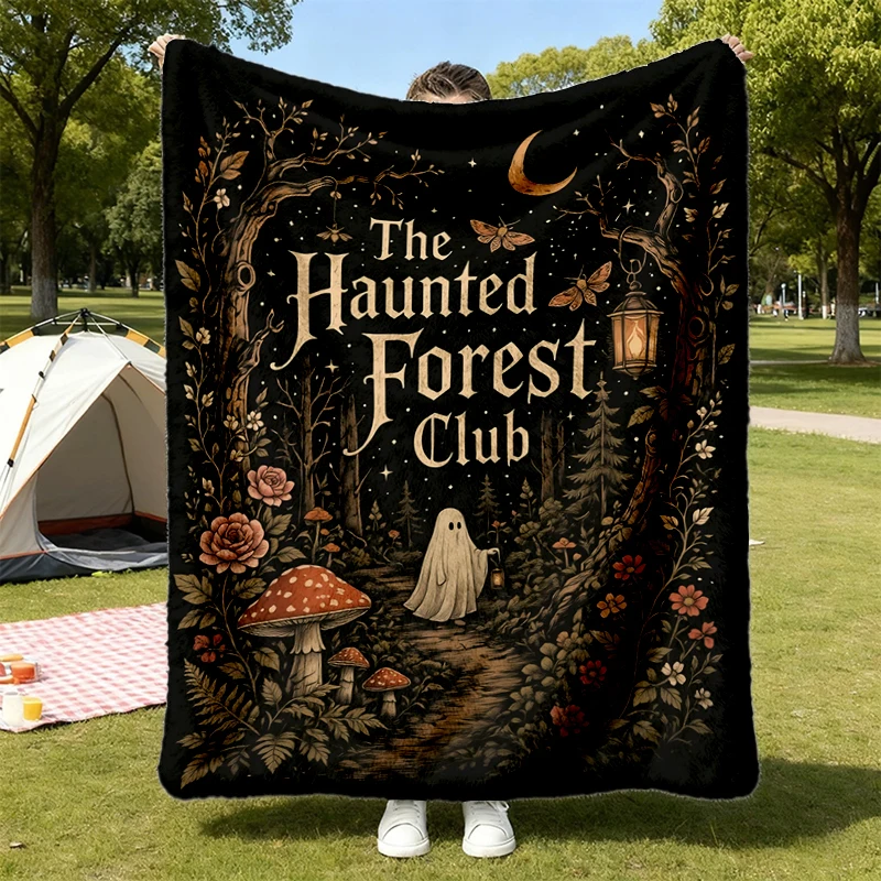 Haunted Forest Club Warm Blanket,  Halloween Soft Blanket, Spooky Forest Ghost Comfy Blanket, Whimsigoth F