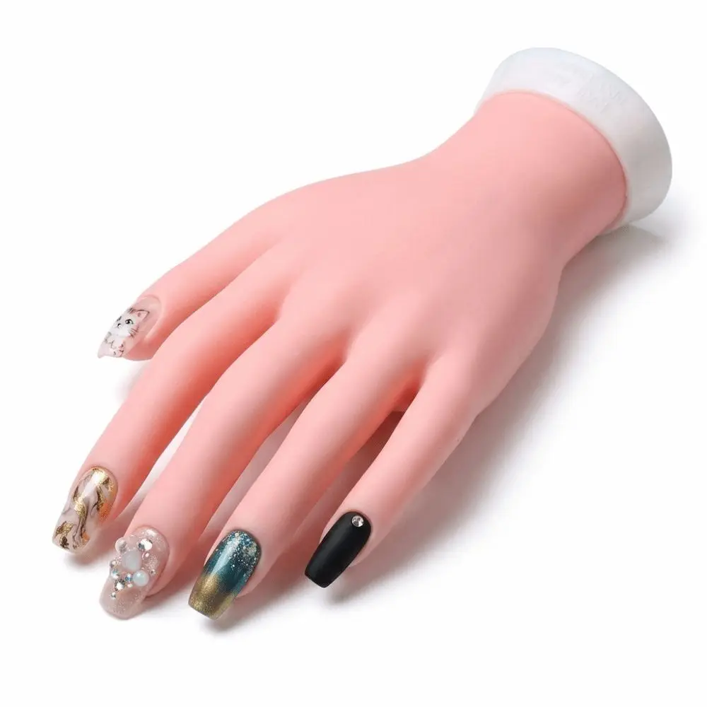 Nail Tools Flexible Positioning Silicone Practice Hand Soft Bendable Fake Hand Removable Flesh-Colored Mannequin Hand Nail Salon