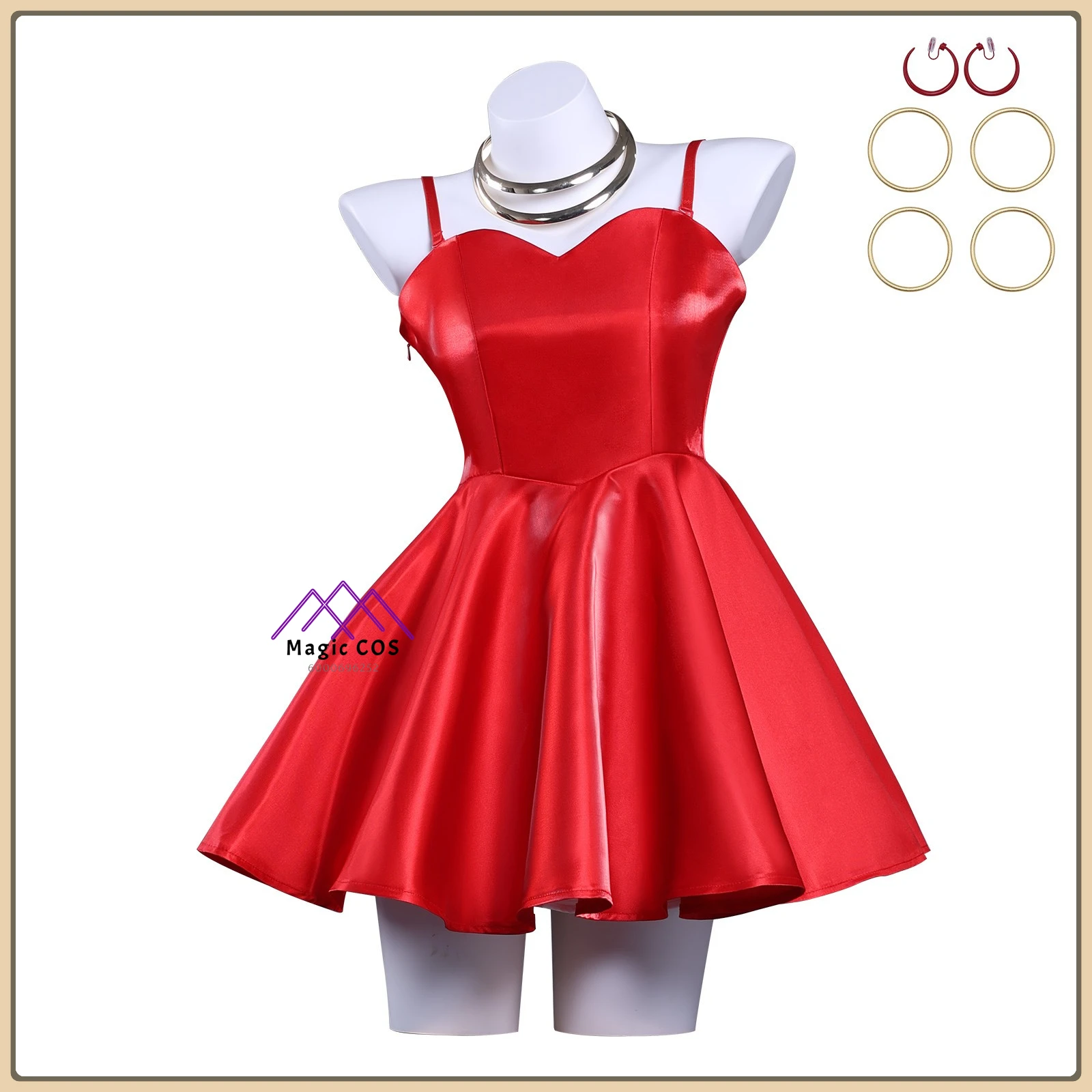 

Panty & Stocking with Garterbelt Panty Cosplay Costume Women's Ruffled Hem Red Dress Full Set Anime Outfit for Comic Con Party