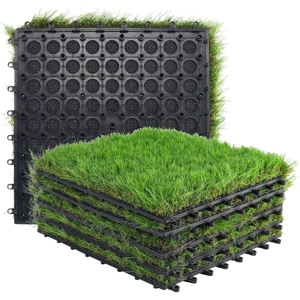 

Artificial Grass Turf Tile Interlocking Self-draining Mat, 1x1 ft, 1.5 in Pile Height, 6 Pack Artificial Lawn