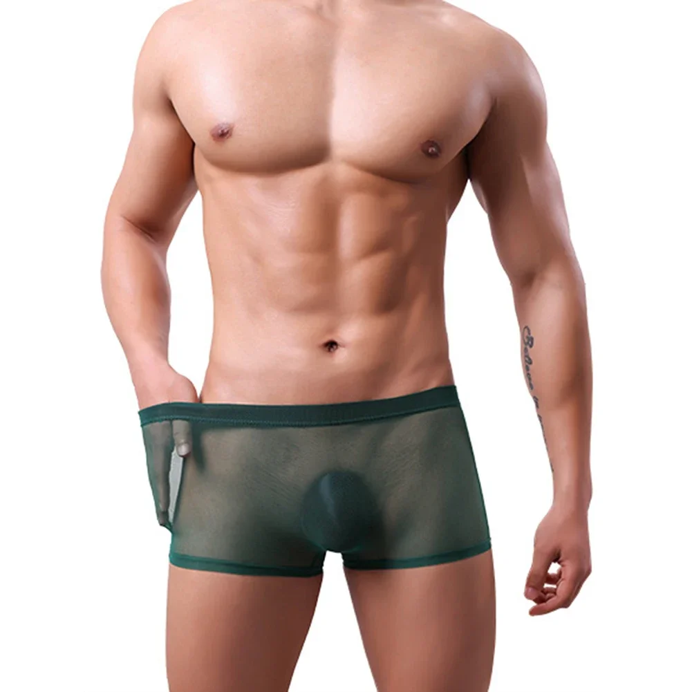 

Men Underwear Thin Mesh See Through Breathable Transparent Boxer Shorts Trunks Erotic Langerie Men's T Panties