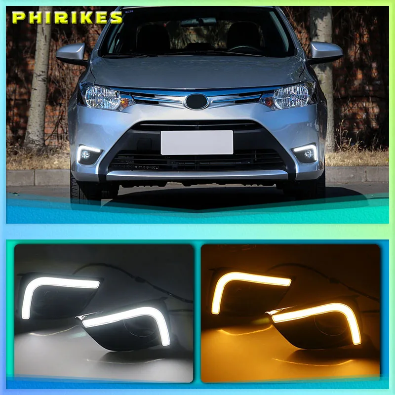 

1 Pair Car Daytime Running Light Turn Signal Light 2-Color DRL LED Fog Lamp for Toyota Vios 2014 2015 2016