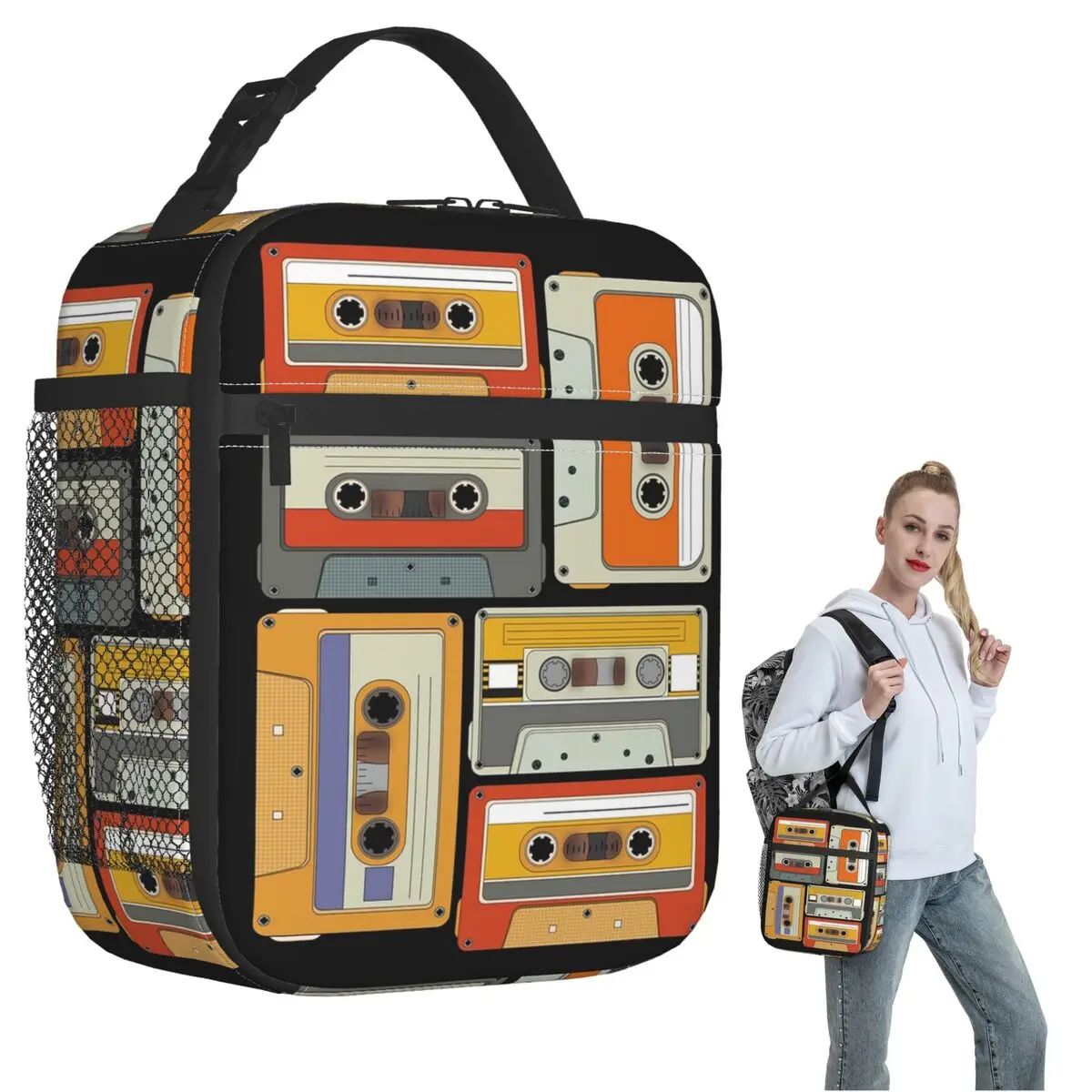 80s Generation Vintage Cassettes Insulated Lunch Bag for Women Children Portable Food Boxes Thermal Lunch Box Tote
